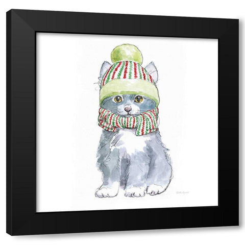 Christmas Kitties II Square Black Modern Wood Framed Art Print with Double Matting by Grove, Beth