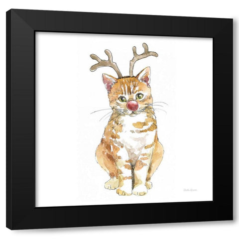 Christmas Kitties III Square Black Modern Wood Framed Art Print with Double Matting by Grove, Beth