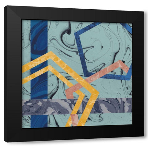 Terrazzo I Blue Black Modern Wood Framed Art Print with Double Matting by Wild Apple Portfolio