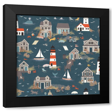 Seaside Village Pattern I Black Modern Wood Framed Art Print by Marshall, Laura
