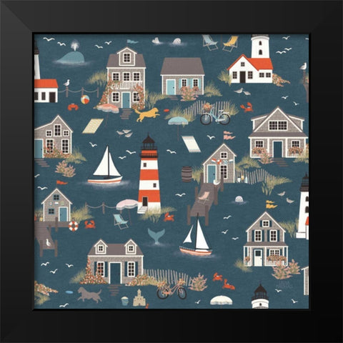Seaside Village Pattern I Black Modern Wood Framed Art Print by Marshall, Laura