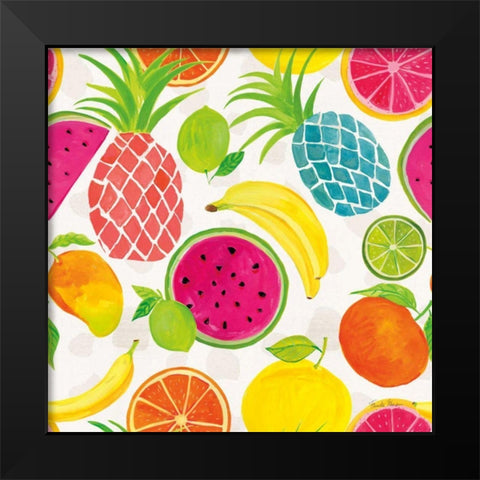 Tutti Frutti Pattern IIIA Black Modern Wood Framed Art Print by Zaman, Farida