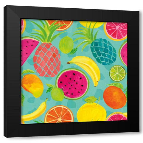 Tutti Frutti Pattern IIIB Black Modern Wood Framed Art Print by Zaman, Farida