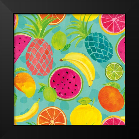 Tutti Frutti Pattern IIIB Black Modern Wood Framed Art Print by Zaman, Farida