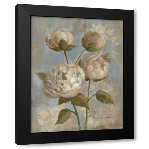 Peony on Soft Blue - Original Black Modern Wood Framed Art Print by Vassileva, Silvia