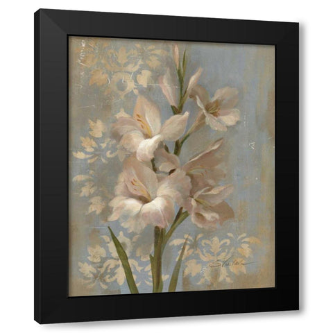 Gladiola on Soft Blue - Original Black Modern Wood Framed Art Print with Double Matting by Vassileva, Silvia