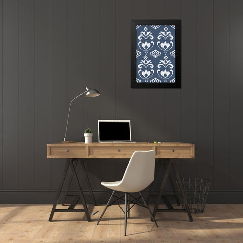 Free Bird Gold Ikat Pattern Indigo Black Modern Wood Framed Art Print by Brissonnet, Daphne