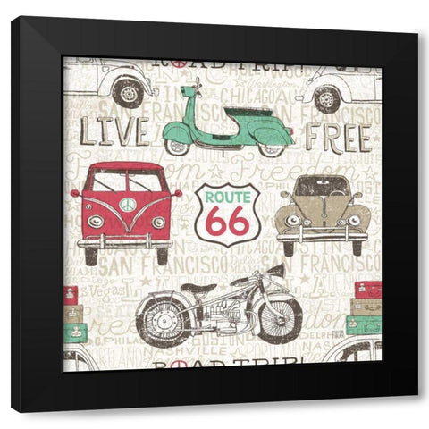 American Road Trip Pattern I Black Modern Wood Framed Art Print by Towne, Oliver