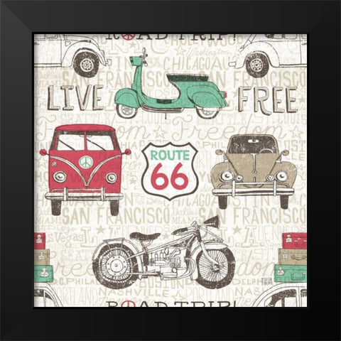 American Road Trip Pattern I Black Modern Wood Framed Art Print by Towne, Oliver