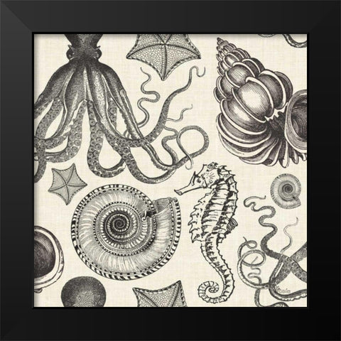 Coastal Farmhouse Pattern IA Black Modern Wood Framed Art Print by Pela Studio