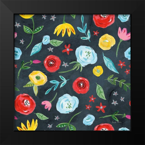 Homage to Frida Pattern IVC Black Modern Wood Framed Art Print by Zaman, Farida