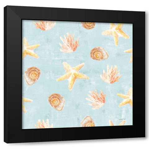 Beach Cottage Floral Pattern IIA Black Modern Wood Framed Art Print with Double Matting by Nai, Danhui