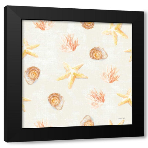 Beach Cottage Floral Pattern IIB Black Modern Wood Framed Art Print with Double Matting by Nai, Danhui