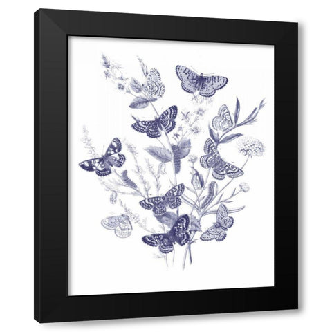 Butterfly Bouquet I Blue Black Modern Wood Framed Art Print by Wild Apple Portfolio