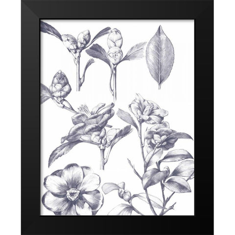 Lithograph Florals II Blue Black Modern Wood Framed Art Print by Wild Apple Portfolio