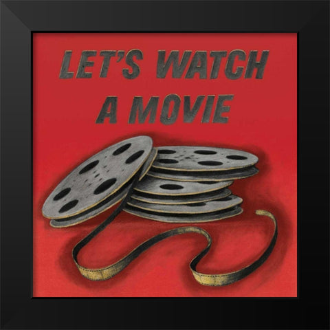 Lets Watch a Movie Red Black Modern Wood Framed Art Print by Wild Apple Portfolio
