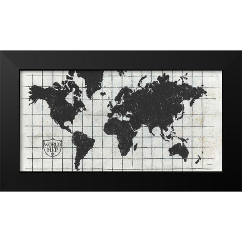 Black Gild World Map I Crest Black Modern Wood Framed Art Print by Lovell, Kathrine