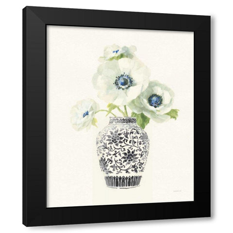 Floral Chinoiserie II Black Crop Black Modern Wood Framed Art Print with Double Matting by Nai, Danhui