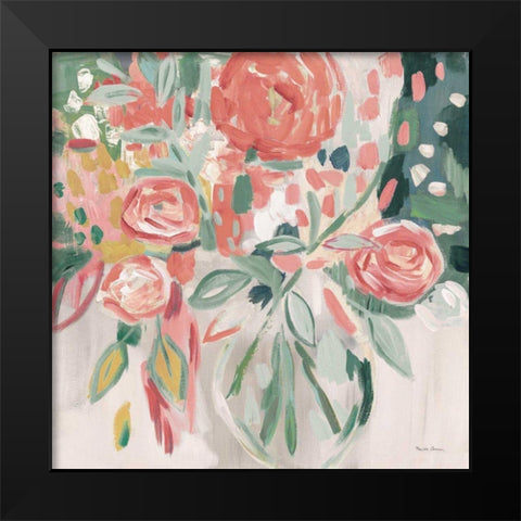 Summer Pink Floral Modern Black Modern Wood Framed Art Print by Zaman, Farida