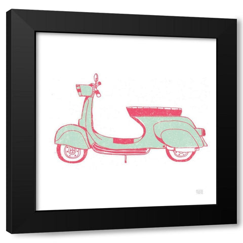 Road Trip Vespa Pink Green Black Modern Wood Framed Art Print by Towne, Oliver