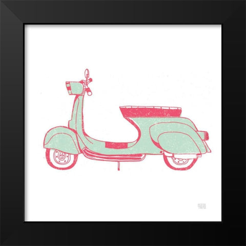 Road Trip Vespa Pink Green Black Modern Wood Framed Art Print by Towne, Oliver