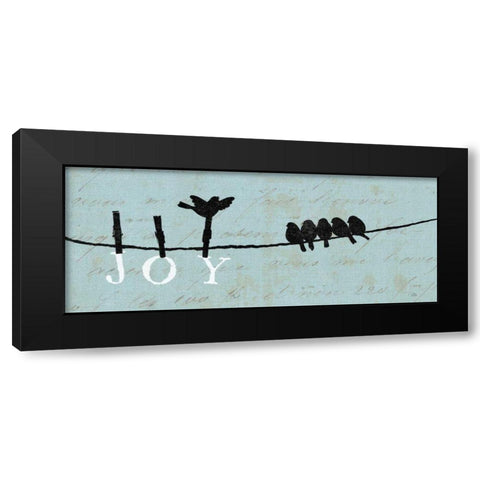 Birds on a Wire - Joy Black Modern Wood Framed Art Print by Pela