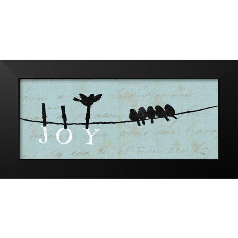 Birds on a Wire - Joy Black Modern Wood Framed Art Print by Pela