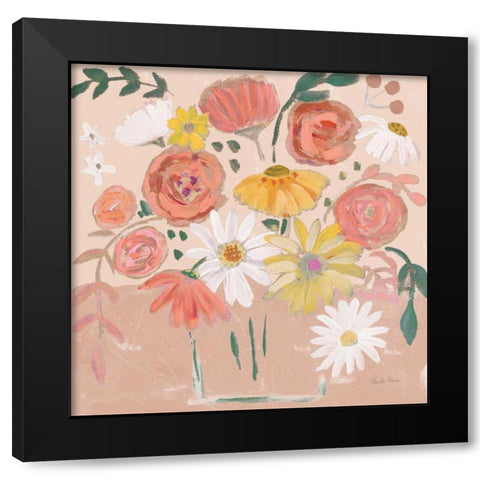 Folk Floral II Modern Black Modern Wood Framed Art Print by Zaman, Farida