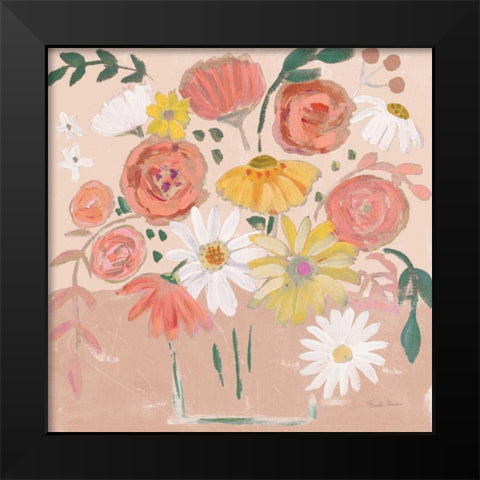 Folk Floral II Modern Black Modern Wood Framed Art Print by Zaman, Farida