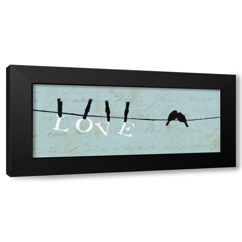 Birds on a Wire - Love Black Modern Wood Framed Art Print by Pela