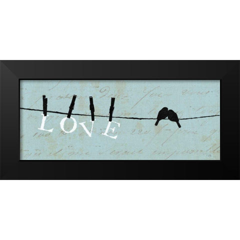Birds on a Wire - Love Black Modern Wood Framed Art Print by Pela