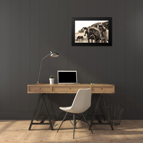 Horses Three Sepia Black Modern Wood Framed Art Print by Aledanda