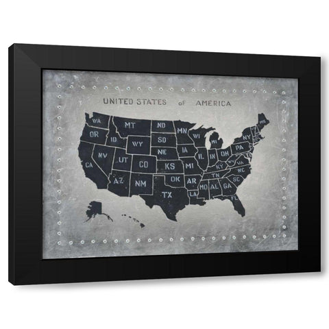 Riveting USA Map Black Modern Wood Framed Art Print with Double Matting by Wiens, James