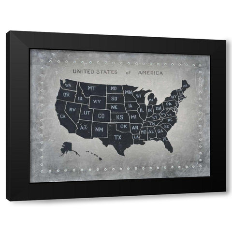 Riveting USA Map Black Modern Wood Framed Art Print by Wiens, James