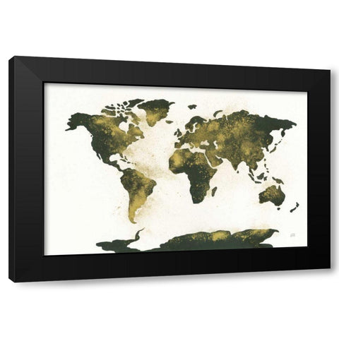 World Map Gold Dust Black Modern Wood Framed Art Print with Double Matting by Paschke, Chris