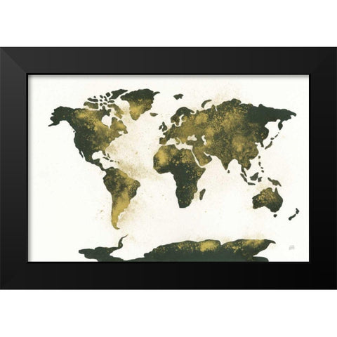 World Map Gold Dust Black Modern Wood Framed Art Print by Paschke, Chris