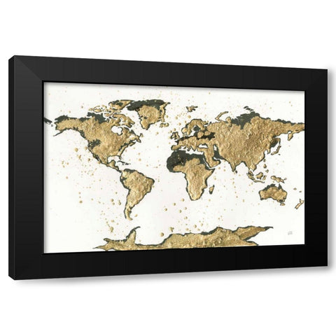 World Map Gold Leaf Black Modern Wood Framed Art Print with Double Matting by Paschke, Chris