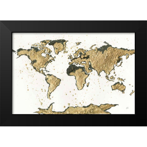 World Map Gold Leaf Black Modern Wood Framed Art Print by Paschke, Chris