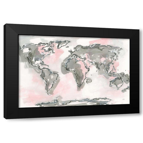 World Map Blush Black Modern Wood Framed Art Print by Paschke, Chris