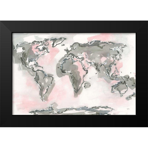 World Map Blush Black Modern Wood Framed Art Print by Paschke, Chris