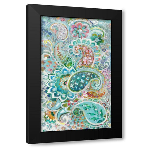 Paisley Flowers Black Modern Wood Framed Art Print with Double Matting by Nai, Danhui