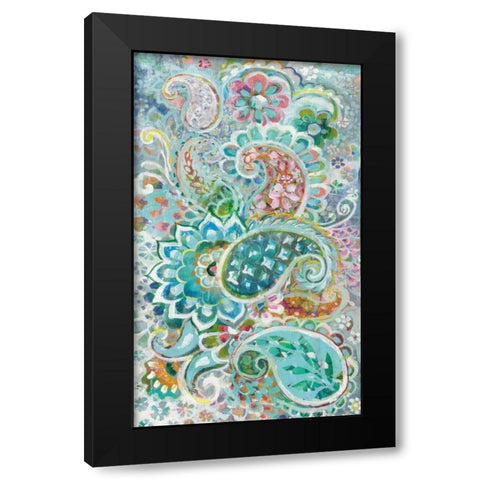 Paisley Flowers Black Modern Wood Framed Art Print by Nai, Danhui