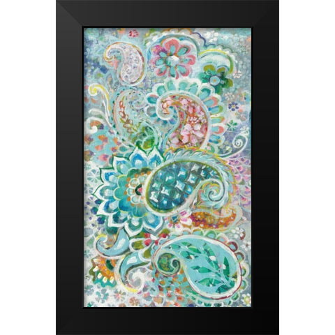 Paisley Flowers Black Modern Wood Framed Art Print by Nai, Danhui