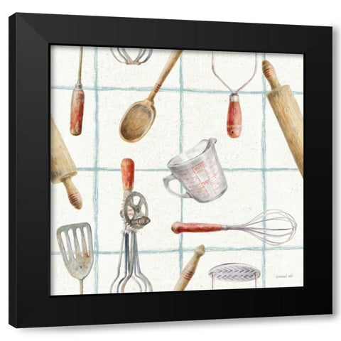 Kitchen Floursack Pattern IVB Black Modern Wood Framed Art Print with Double Matting by Nai, Danhui