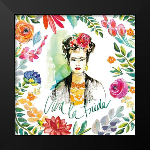 Fridas Flower Fancy I Black Modern Wood Framed Art Print by Rice, Kristy