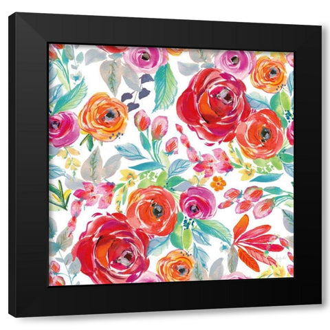 Fridas Flower Fancy Pattern I Black Modern Wood Framed Art Print with Double Matting by Rice, Kristy