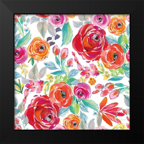 Fridas Flower Fancy Pattern I Black Modern Wood Framed Art Print by Rice, Kristy