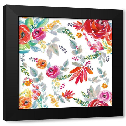 Fridas Flower Fancy Pattern II Black Modern Wood Framed Art Print by Rice, Kristy