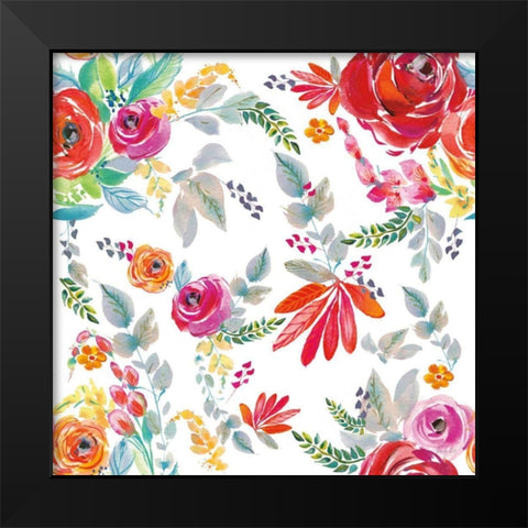 Fridas Flower Fancy Pattern II Black Modern Wood Framed Art Print by Rice, Kristy