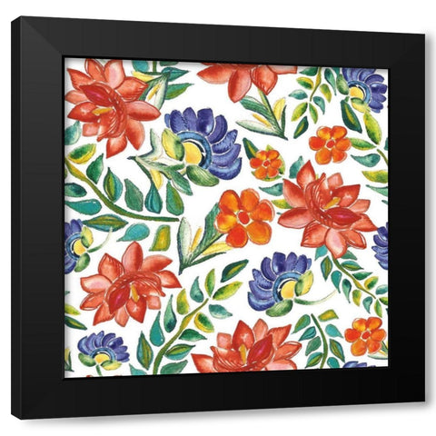 Fridas Flower Fancy Pattern IV Black Modern Wood Framed Art Print with Double Matting by Rice, Kristy